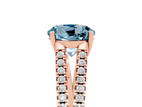 Rose gold Round Cut Aquamarine Solitaire Engagement Ring with Split Shank Pavé Band_5