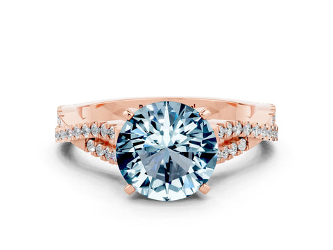 Rose gold Round Cut Aquamarine Solitaire Engagement Ring with Twisted Pavé Band and Four-Prong Setting_12