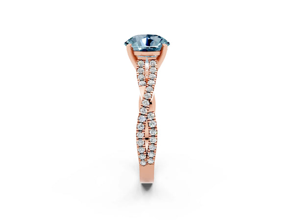 Rose gold Round Cut Aquamarine Solitaire Engagement Ring with Twisted Pavé Band and Four-Prong Setting