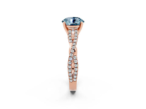 Rose gold Round Cut Aquamarine Solitaire Engagement Ring with Twisted Pavé Band and Four-Prong Setting_14