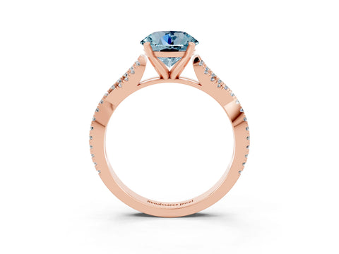 Rose gold Round Cut Aquamarine Solitaire Engagement Ring with Twisted Pavé Band and Four-Prong Setting_15
