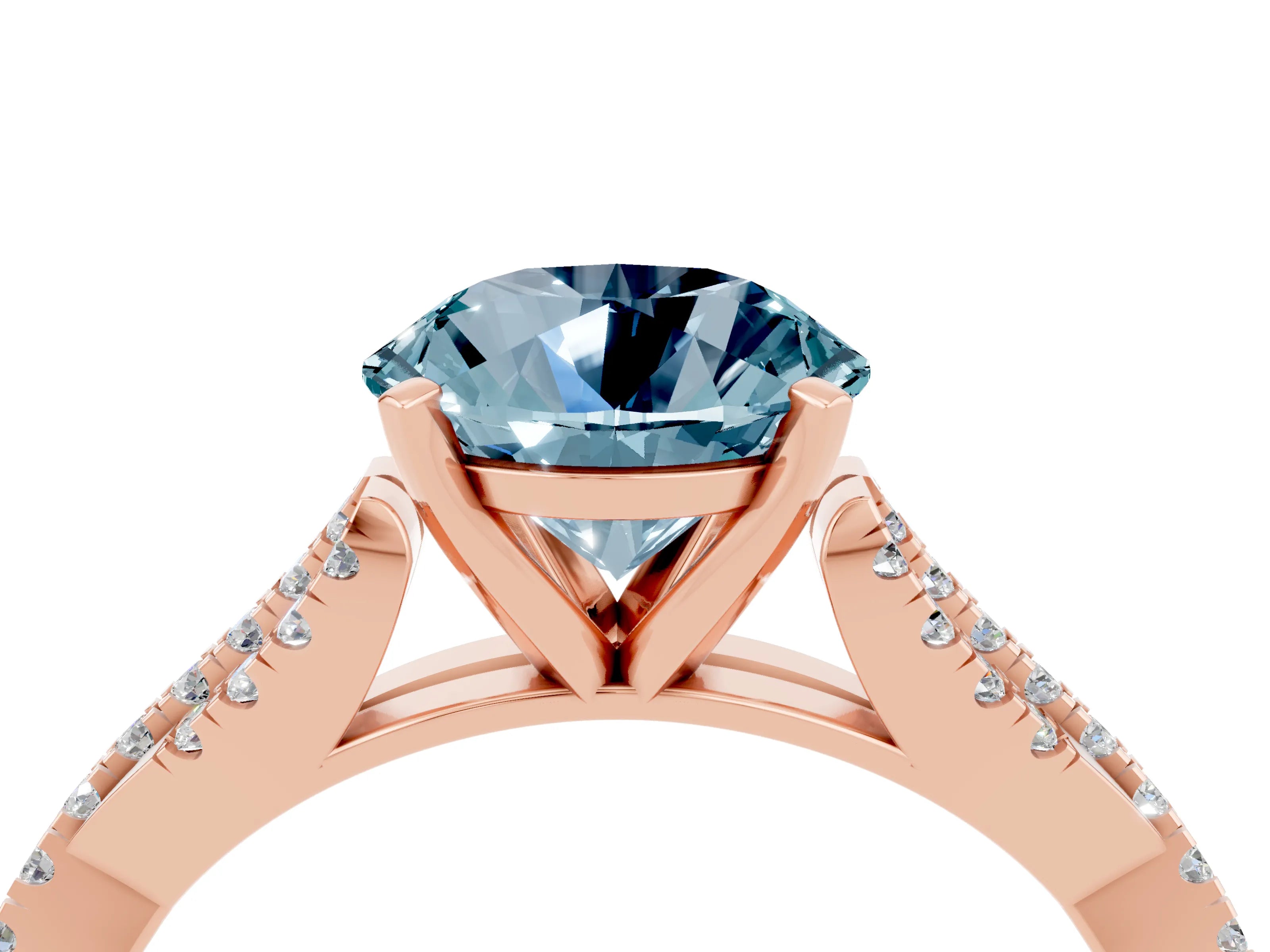 Rose gold Round Cut Aquamarine Solitaire Engagement Ring with Twisted Pavé Band and Four-Prong Setting_16