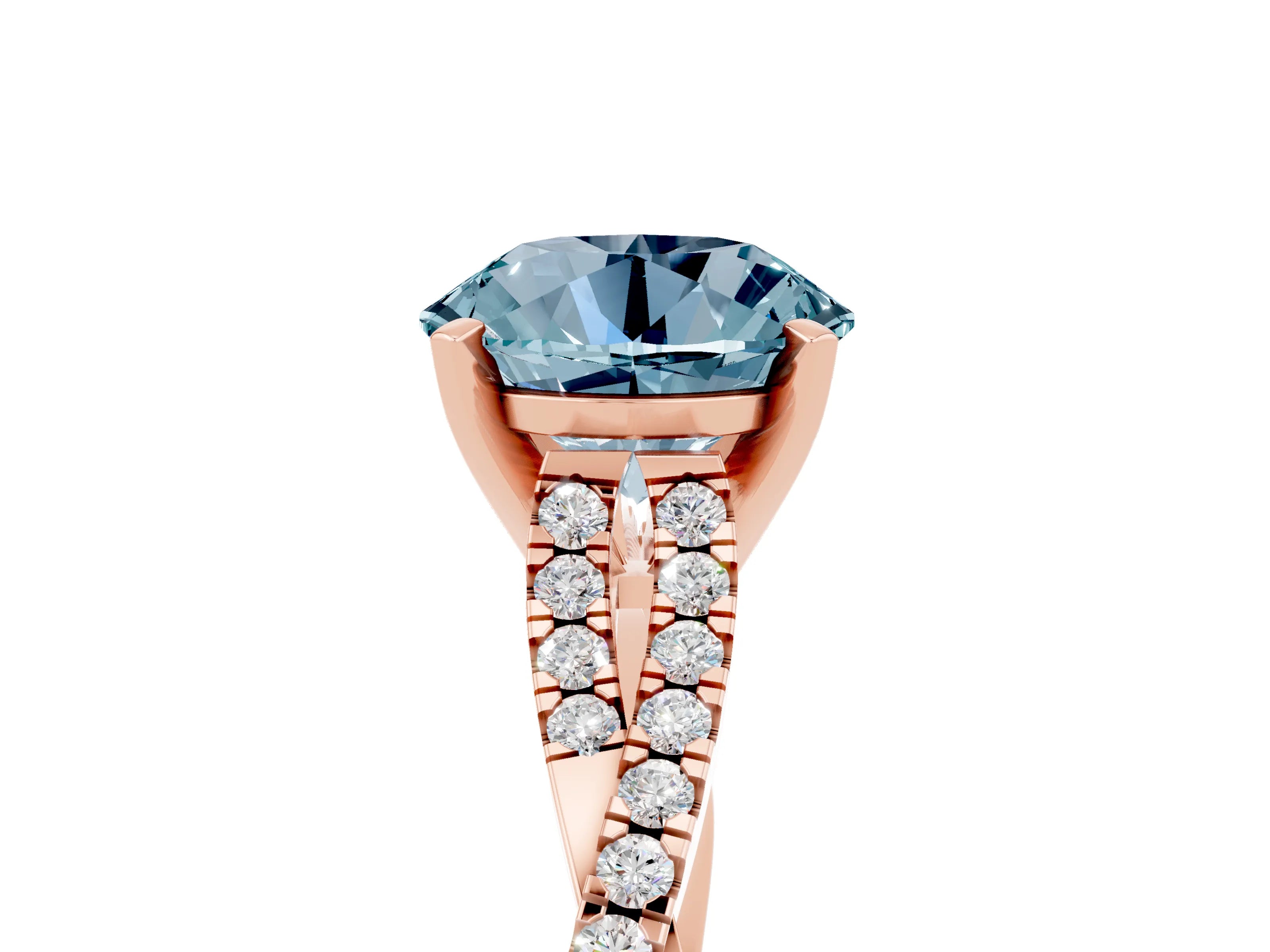 Rose gold Round Cut Aquamarine Solitaire Engagement Ring with Twisted Pavé Band and Four-Prong Setting_17