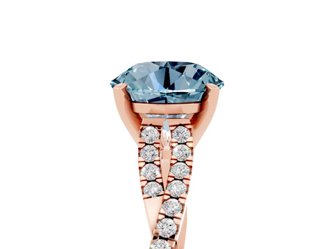 Rose gold Round Cut Aquamarine Solitaire Engagement Ring with Twisted Pavé Band and Four-Prong Setting_17