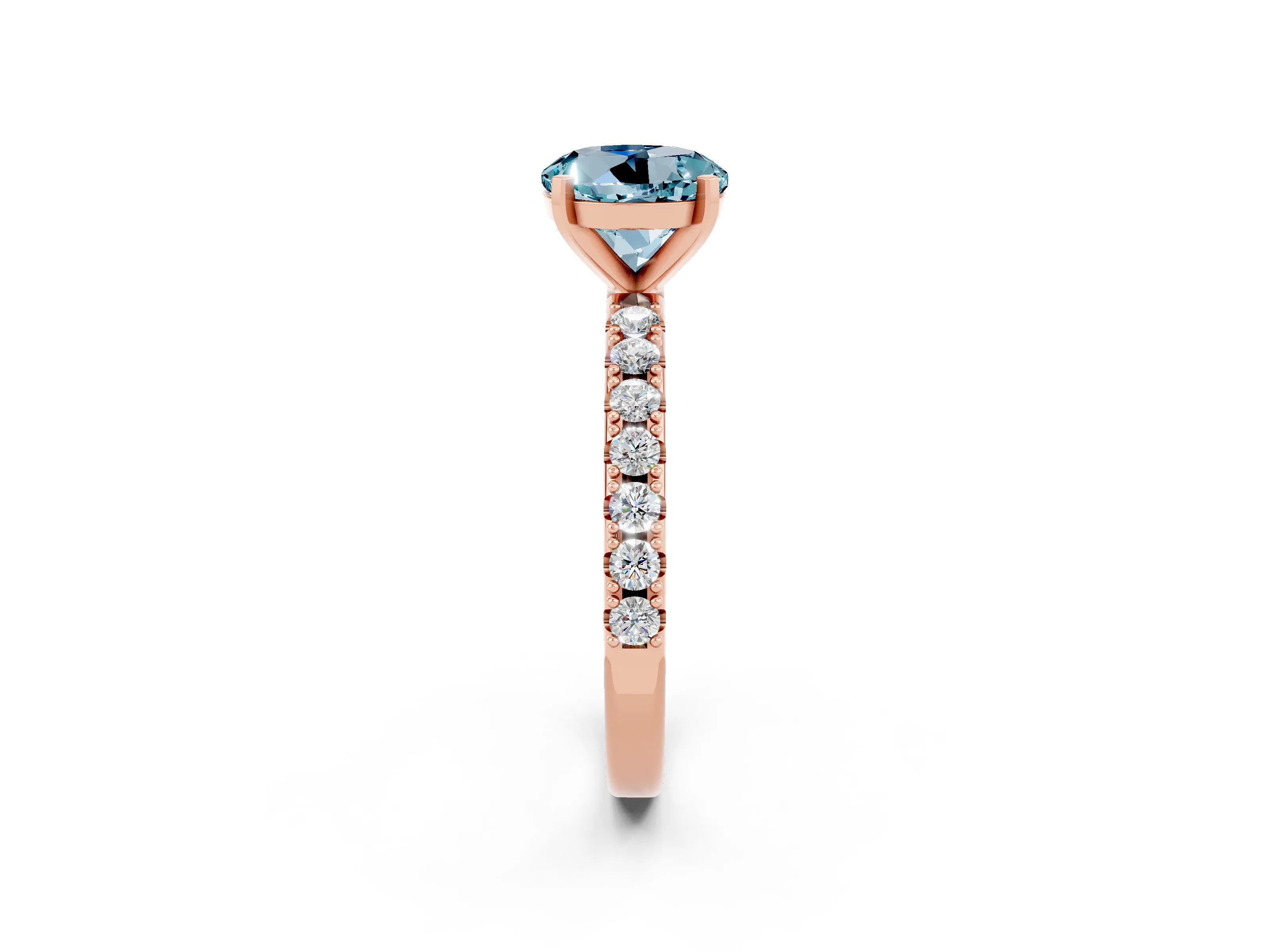 Rose gold Round Cut Aquamarine Solitaire Pavé Band with Four-Prong Setting_2
