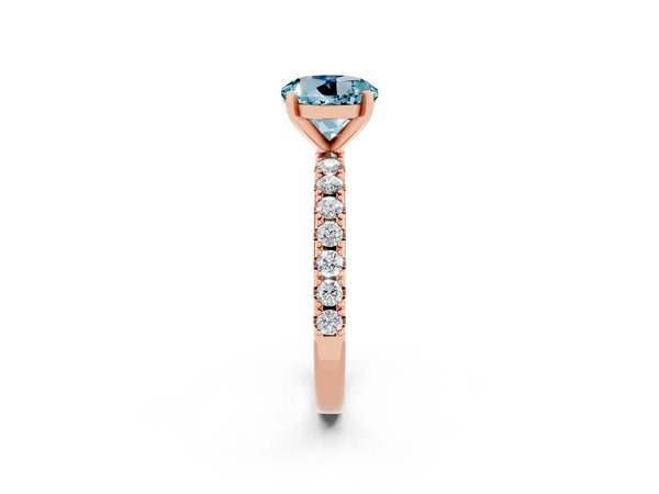 Rose gold Round Cut Aquamarine Solitaire Pavé Band with Four-Prong Setting