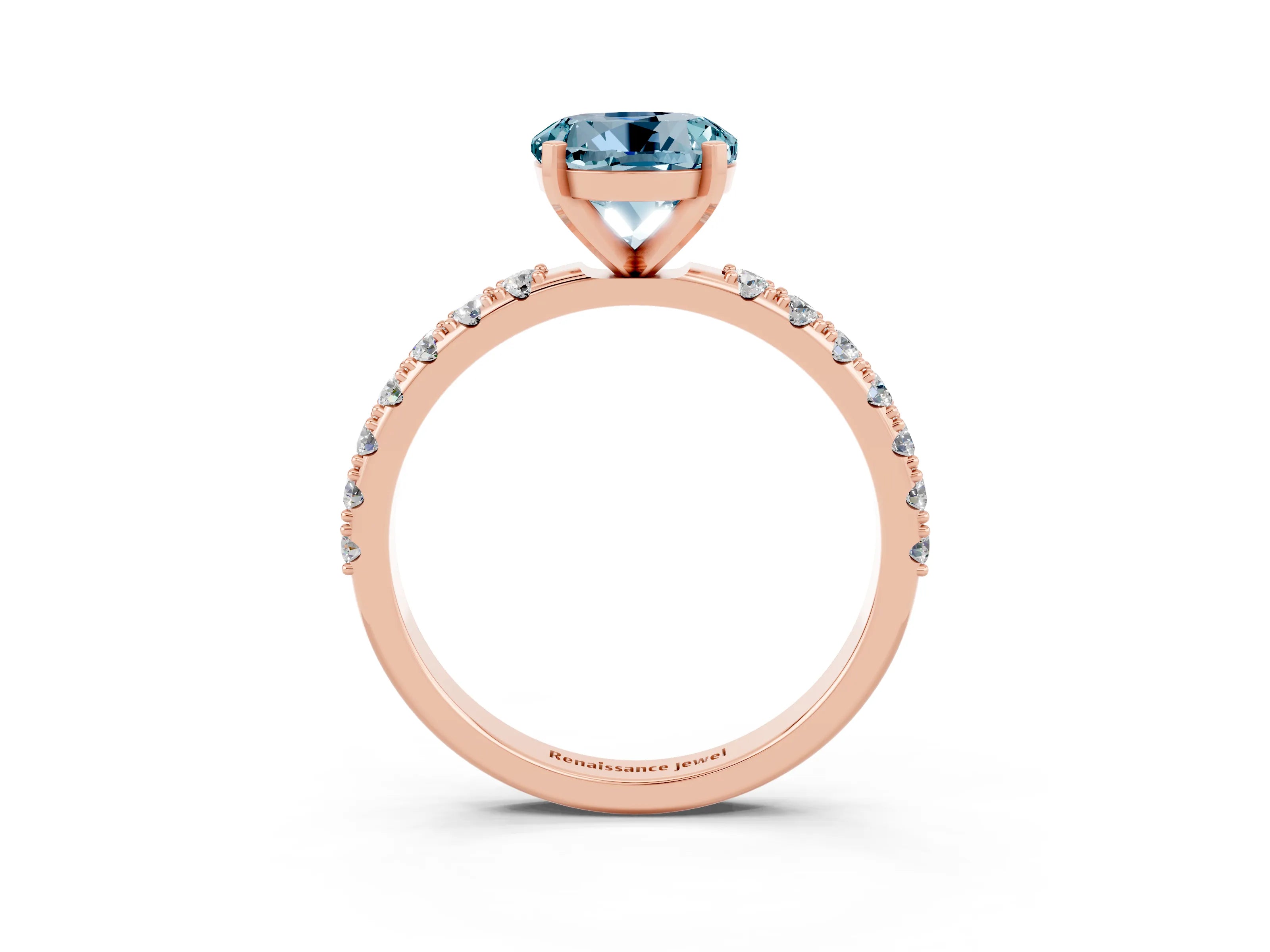 Rose gold Round Cut Aquamarine Solitaire Pavé Band with Four-Prong Setting_3