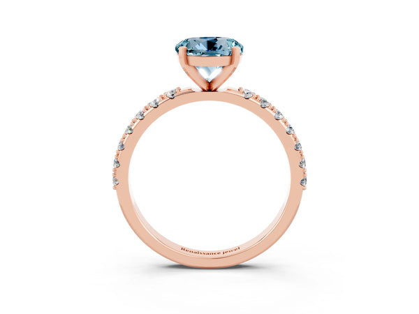 Rose gold Round Cut Aquamarine Solitaire Pavé Band with Four-Prong Setting