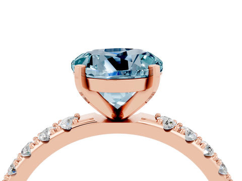 Rose gold Round Cut Aquamarine Solitaire Pavé Band with Four-Prong Setting_4