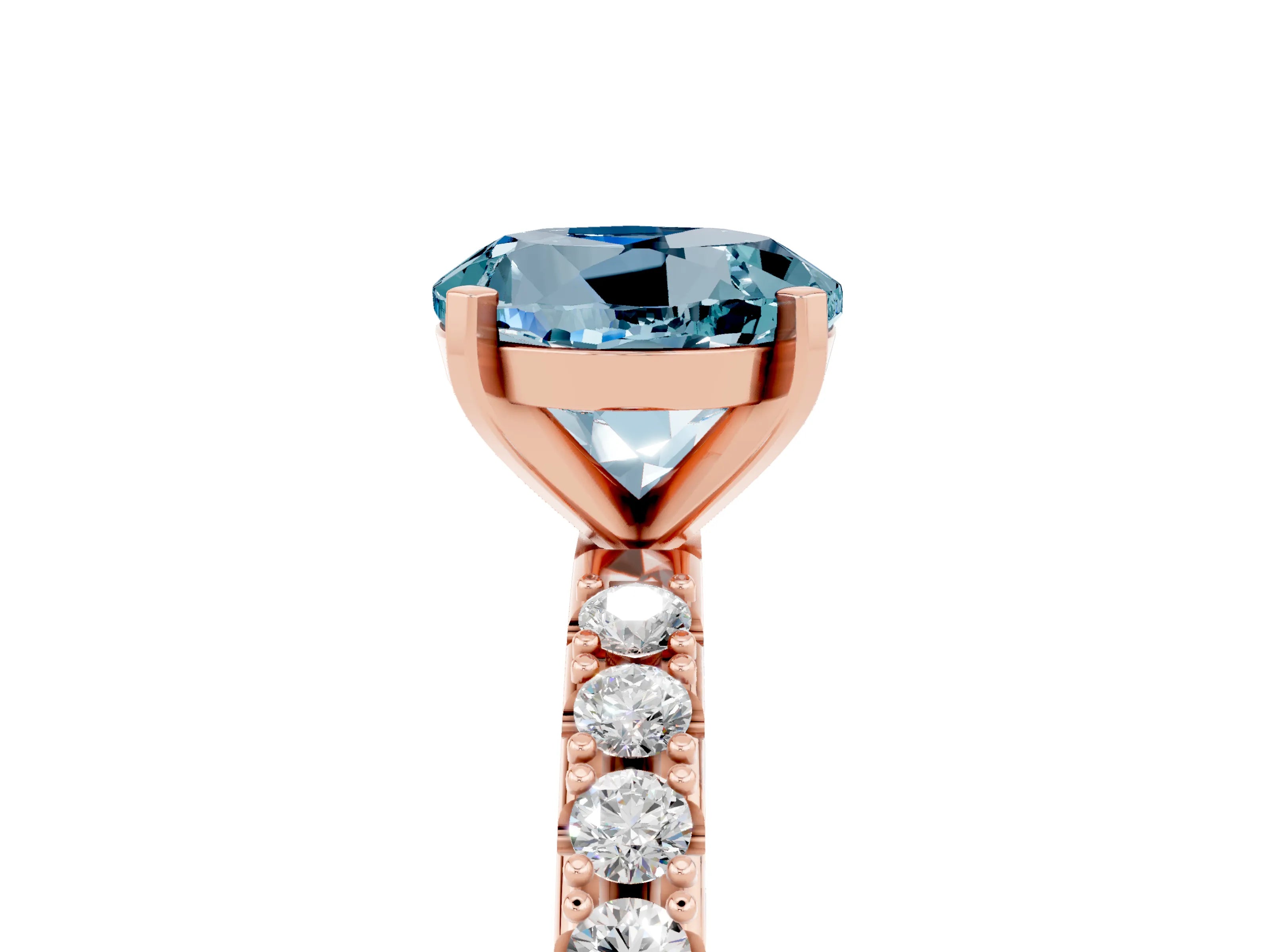 Rose gold Round Cut Aquamarine Solitaire Pavé Band with Four-Prong Setting_5