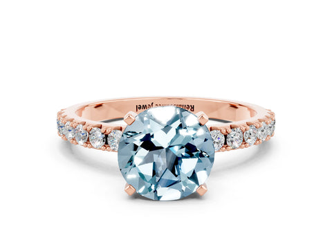 Rose gold Round Cut Aquamarine Solitaire Pavé Band with Four-Prong Setting