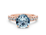 Rose gold Round Cut Aquamarine Solitaire Pavé Engagement Ring with Round Band and Prong Setting_12