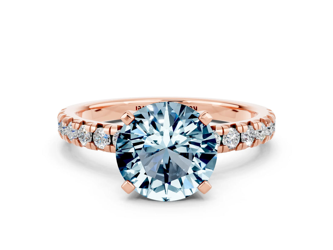 Rose gold Round Cut Aquamarine Solitaire Pavé Engagement Ring with Round Band and Prong Setting_66