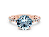 Rose gold Round Cut Aquamarine Solitaire Pavé Engagement Ring with Round Band and Prong Setting_66