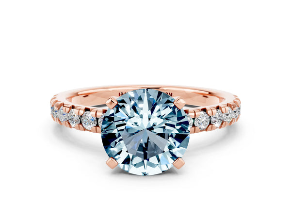 Rose gold Round Cut Aquamarine Solitaire Pavé Engagement Ring with Round Band and Prong Setting
