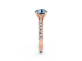 Rose gold Round Cut Aquamarine Solitaire Pavé Engagement Ring with Round Band and Prong Setting_68