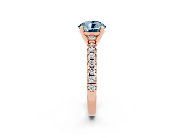 Rose gold Round Cut Aquamarine Solitaire Pavé Engagement Ring with Round Band and Prong Setting
