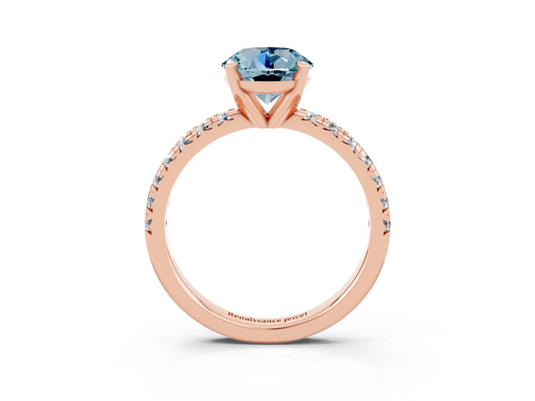 Rose gold Round Cut Aquamarine Solitaire Pavé Engagement Ring with Round Band and Prong Setting