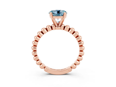 Rose gold Round Cut Aquamarine Solitaire Ring with Beaded Band and Prong Setting_3