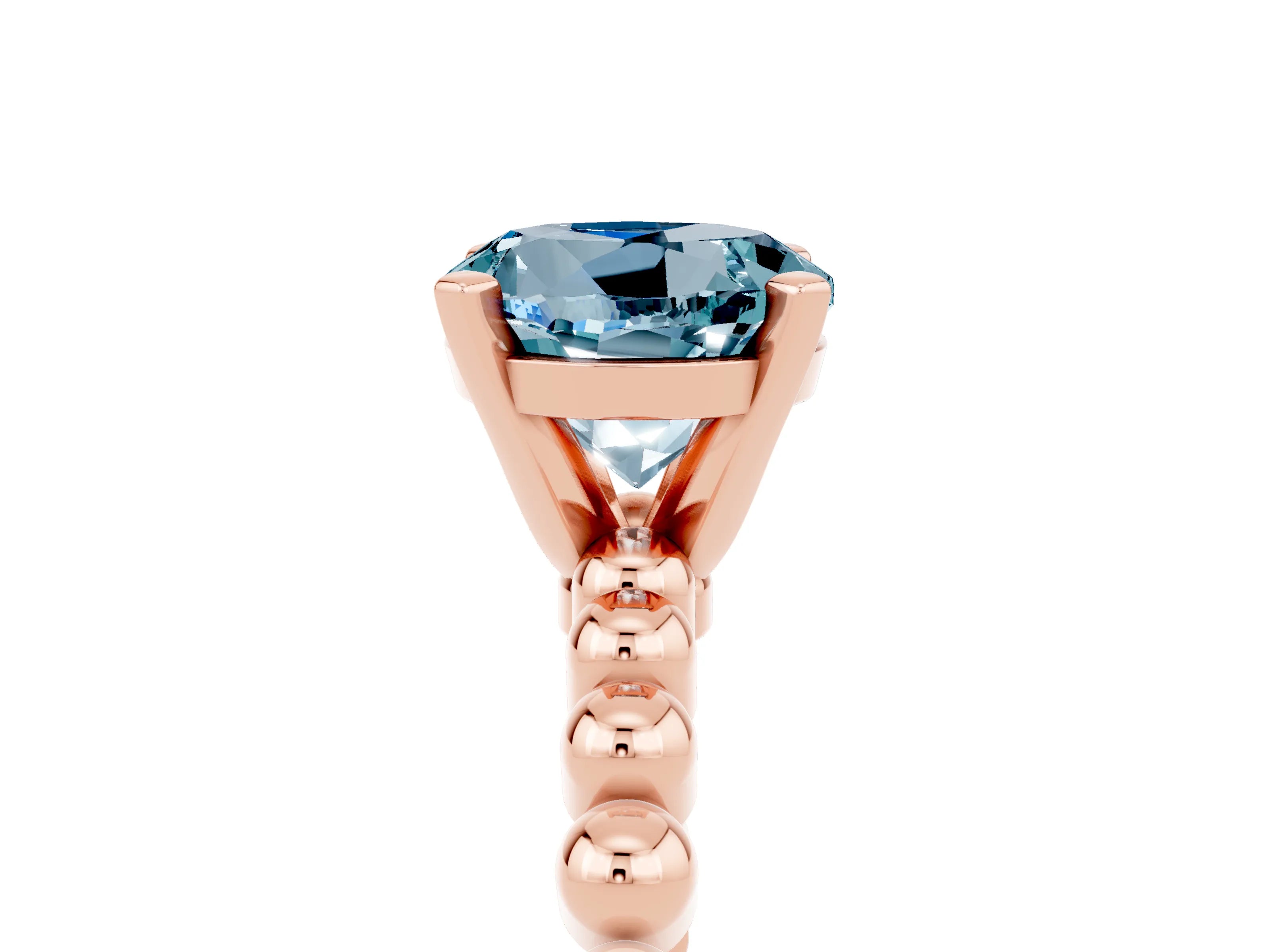 Rose gold Round Cut Aquamarine Solitaire Ring with Beaded Band and Prong Setting_5