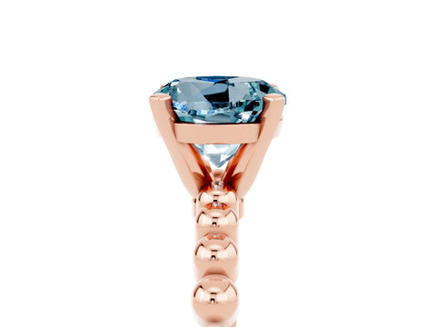 Rose gold Round Cut Aquamarine Solitaire Ring with Beaded Band and Prong Setting_5