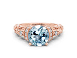 Rose gold Round Cut Aquamarine Solitaire Ring with Filigree Band and Four-Prong Setting_24
