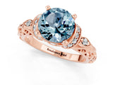 Rose gold Round Cut Aquamarine Solitaire Ring with Filigree Band and Four-Prong Setting_25
