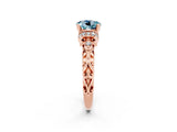 Rose gold Round Cut Aquamarine Solitaire Ring with Filigree Band and Four-Prong Setting_26