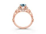 Rose gold Round Cut Aquamarine Solitaire Ring with Filigree Band and Four-Prong Setting_27