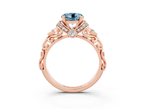 Rose gold Round Cut Aquamarine Solitaire Ring with Filigree Band and Four-Prong Setting_27