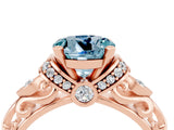 Rose gold Round Cut Aquamarine Solitaire Ring with Filigree Band and Four-Prong Setting_28