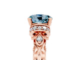 Rose gold Round Cut Aquamarine Solitaire Ring with Filigree Band and Four-Prong Setting_29