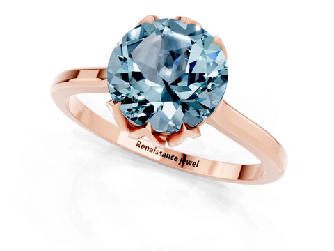 Rose gold Round Cut Aquamarine Solitaire Ring with Flower Prong Setting and Classic Band_13