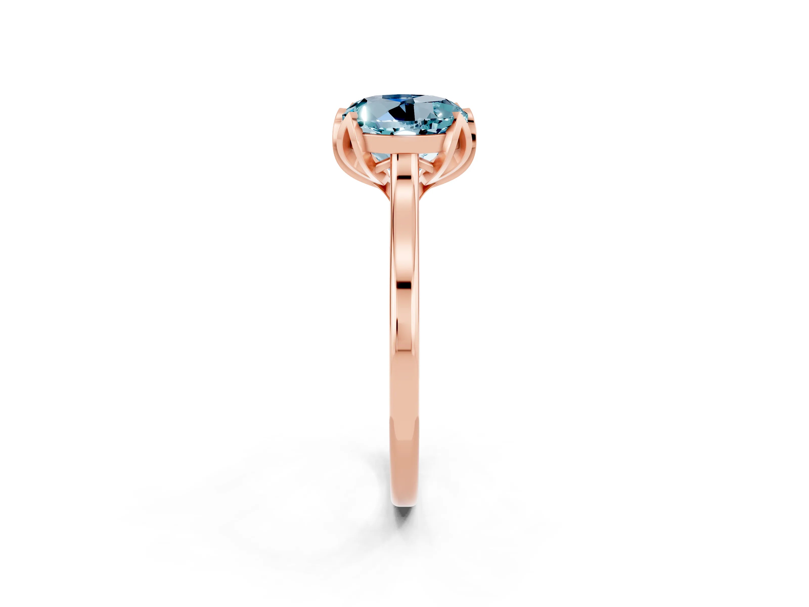 Rose gold Round Cut Aquamarine Solitaire Ring with Flower Prong Setting and Classic Band_14