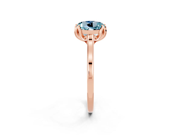 Rose gold Round Cut Aquamarine Solitaire Ring with Flower Prong Setting and Classic Band