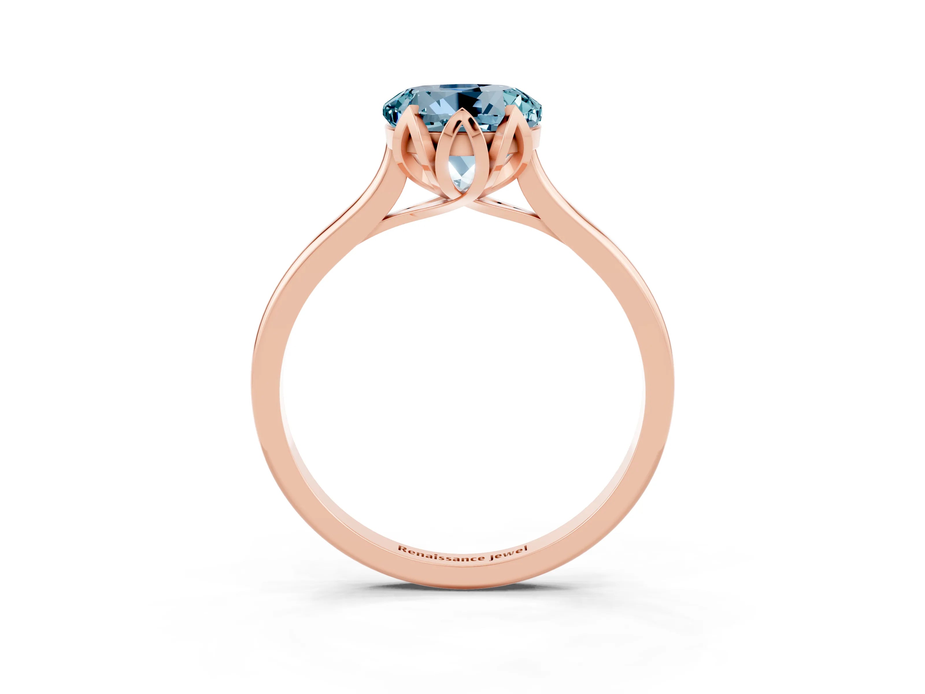 Rose gold Round Cut Aquamarine Solitaire Ring with Flower Prong Setting and Classic Band_15