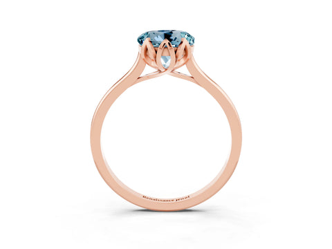 Rose gold Round Cut Aquamarine Solitaire Ring with Flower Prong Setting and Classic Band_15