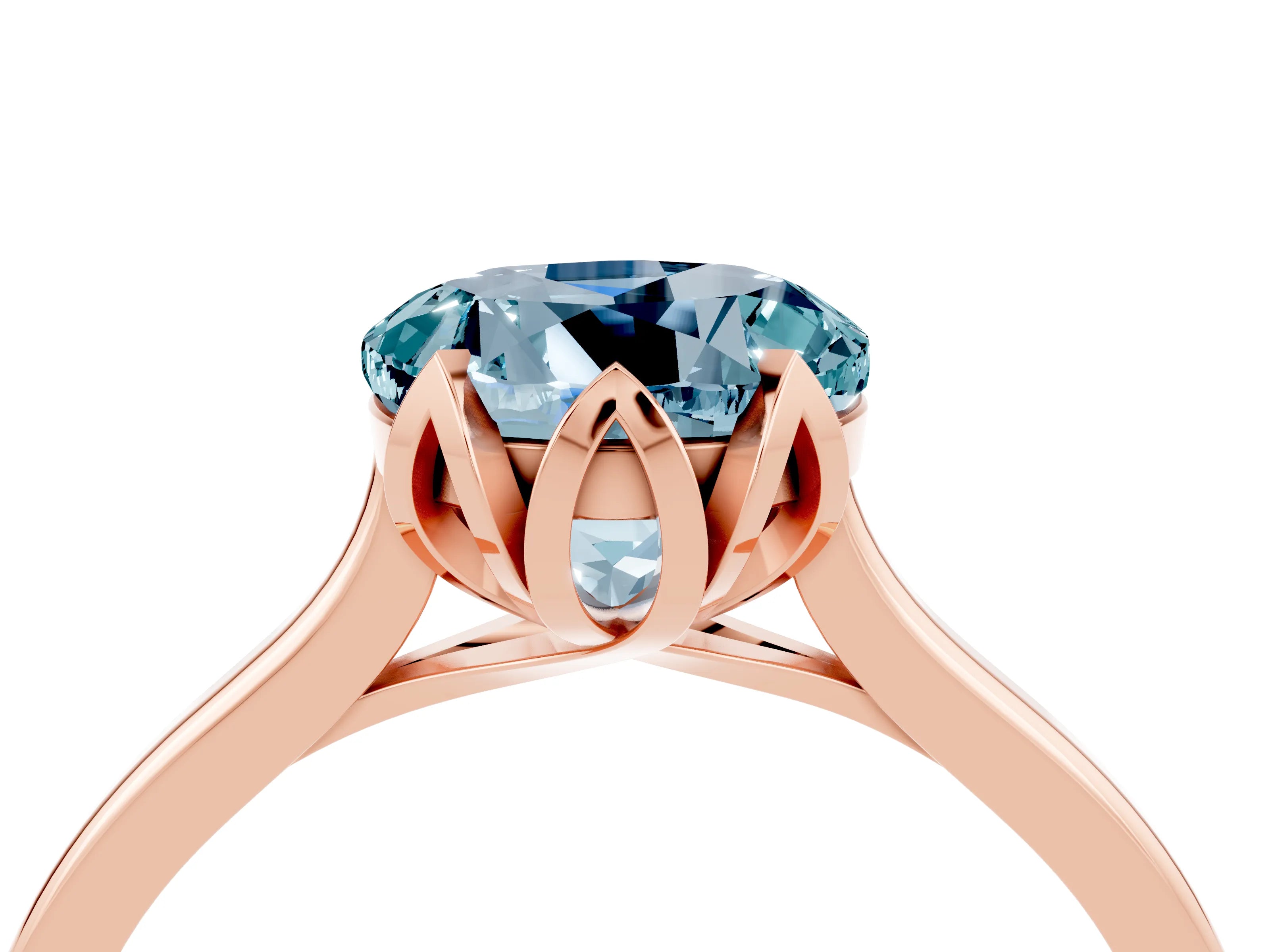 Rose gold Round Cut Aquamarine Solitaire Ring with Flower Prong Setting and Classic Band_16