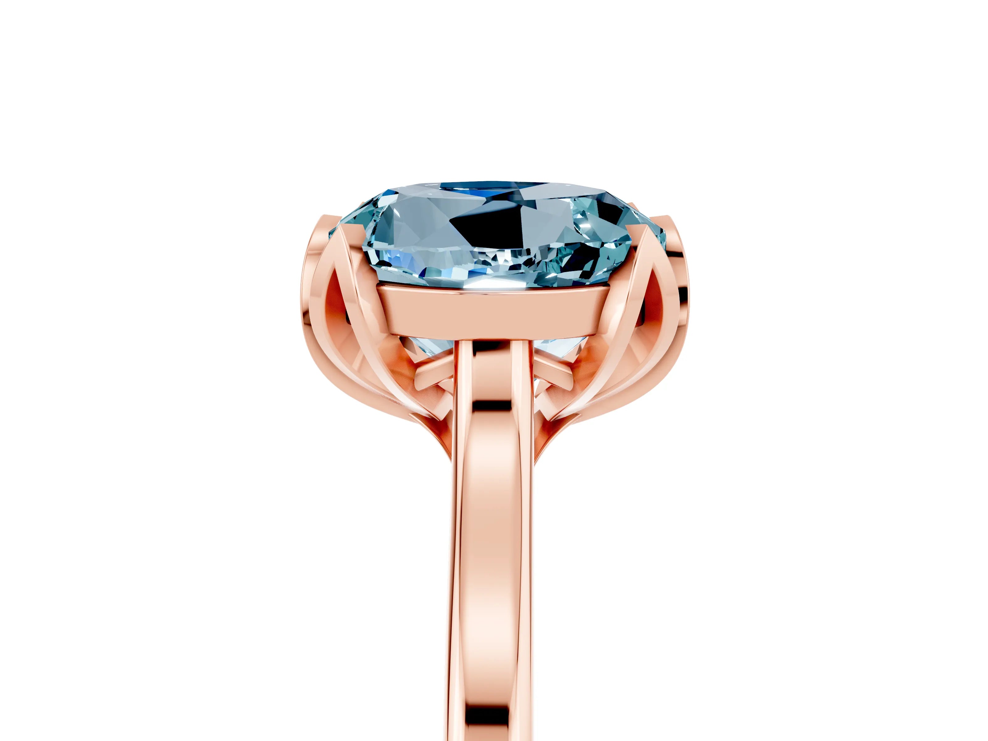 Rose gold Round Cut Aquamarine Solitaire Ring with Flower Prong Setting and Classic Band_17