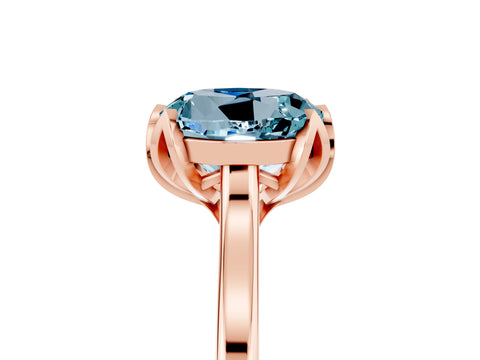 Rose gold Round Cut Aquamarine Solitaire Ring with Flower Prong Setting and Classic Band_17