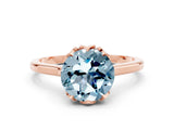 Rose gold Round Cut Aquamarine Solitaire Ring with Flower Prong Setting and Classic Band_36