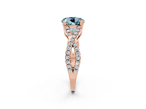 Rose gold Round Cut Aquamarine Solitaire Ring with Four-Prong Setting and Twisted Pavé Band_2