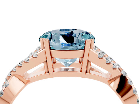 Rose gold Round Cut Aquamarine Solitaire Ring with Four-Prong Setting and Twisted Pavé Band_4