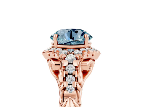 Rose gold Round Cut Aquamarine Solitaire Ring with Hidden Halo and Pavé Band_37