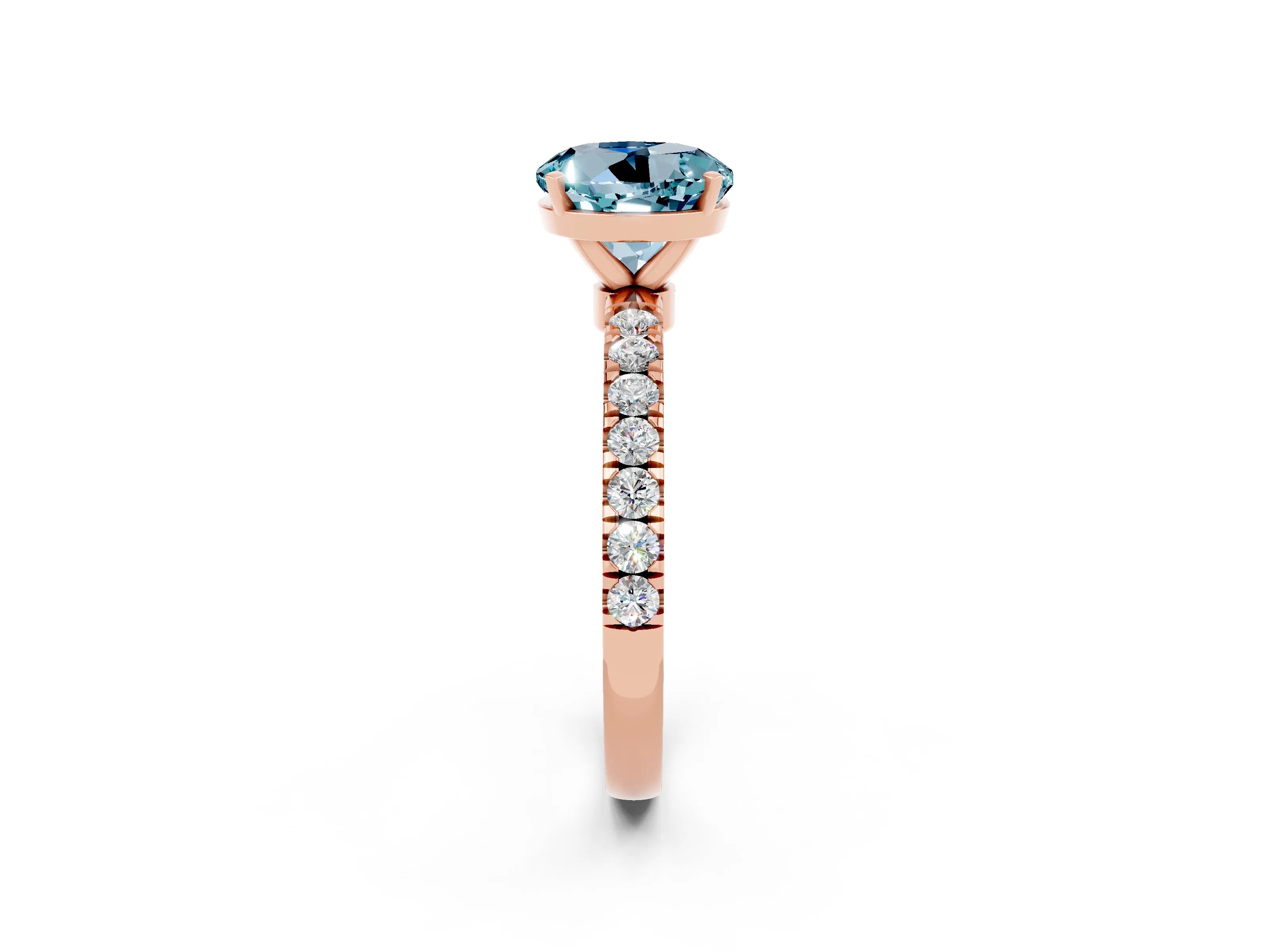 Rose gold Round Cut Aquamarine Solitaire Ring with Pavé Accents and Four-Prong Setting_2