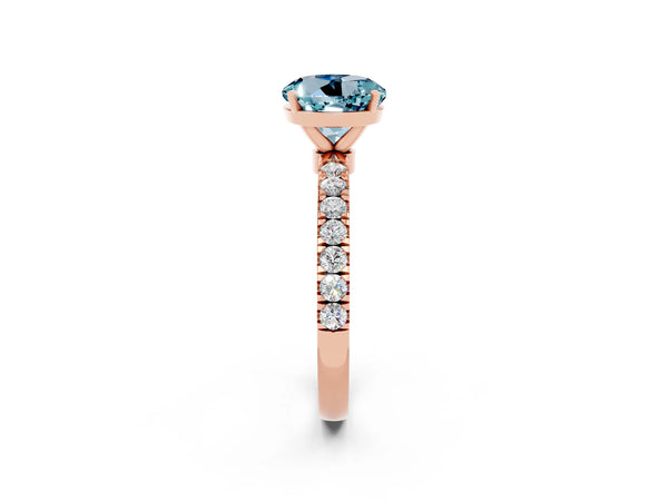 Rose gold Round Cut Aquamarine Solitaire Ring with Pavé Accents and Four-Prong Setting