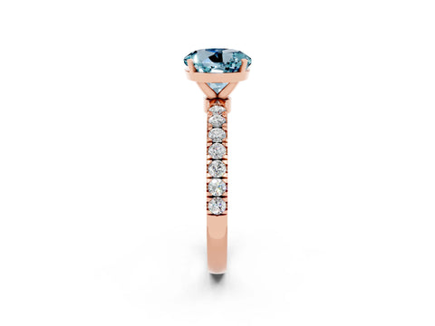 Rose gold Round Cut Aquamarine Solitaire Ring with Pavé Accents and Four-Prong Setting_2