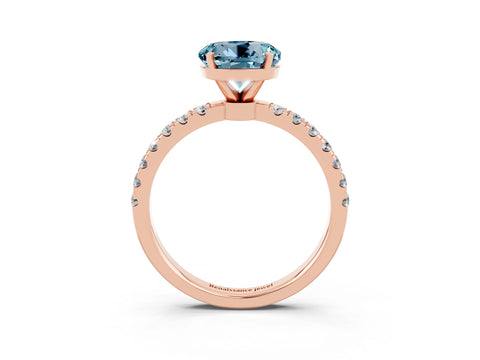 Rose gold Round Cut Aquamarine Solitaire Ring with Pavé Accents and Four-Prong Setting_3
