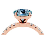 Rose gold Round Cut Aquamarine Solitaire Ring with Pavé Accents and Four-Prong Setting_4