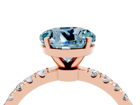 Rose gold Round Cut Aquamarine Solitaire Ring with Pavé Accents and Four-Prong Setting_4
